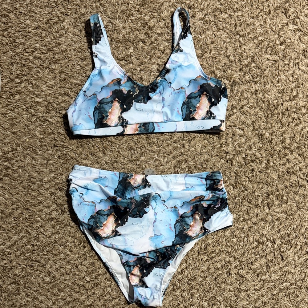 SHEIN Blue and Black Marble Bikini